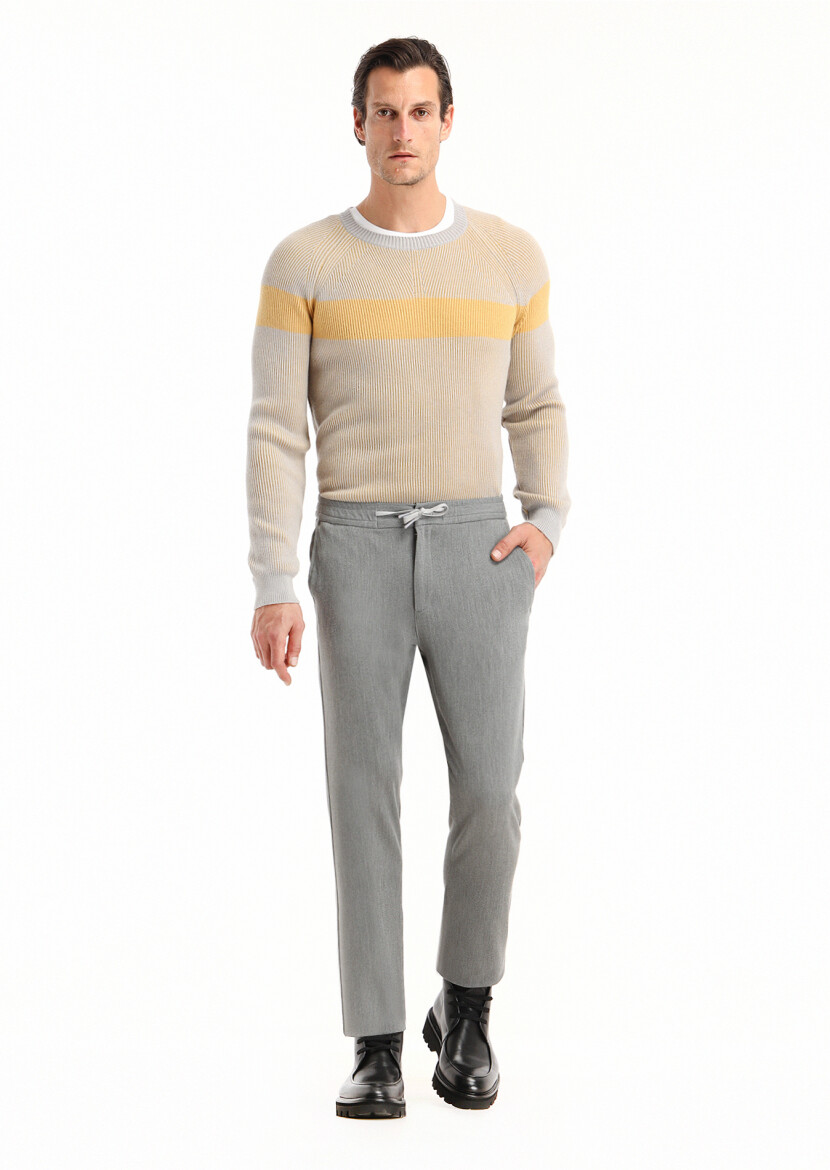 Grey Weaving Jogging Fit Casual Trousers 