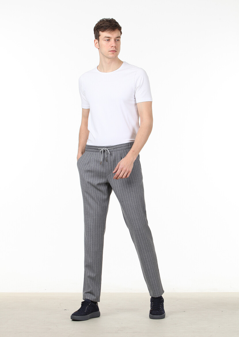 Grey Weaving Jogging Fit Casual Wool Blended Trousers - 1