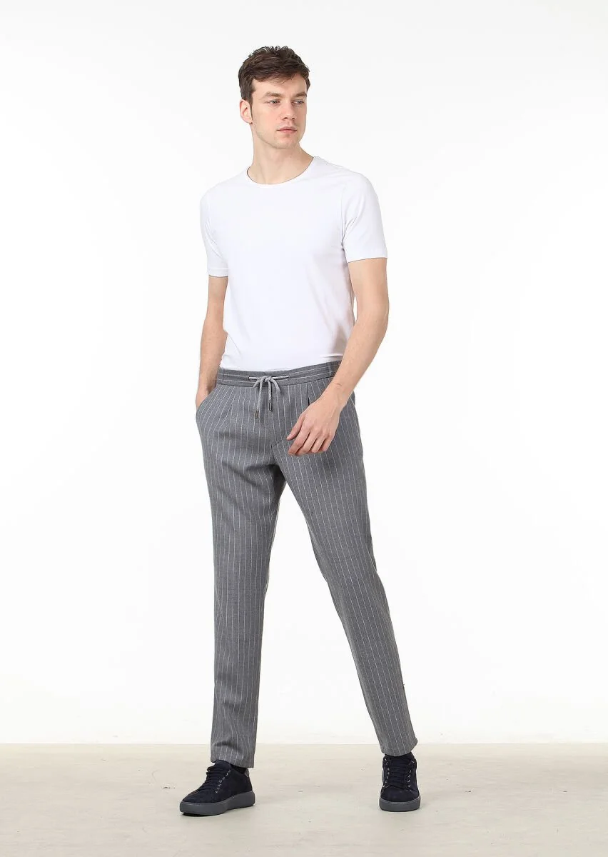 Grey Weaving Jogging Fit Casual Wool Blended Trousers - 1