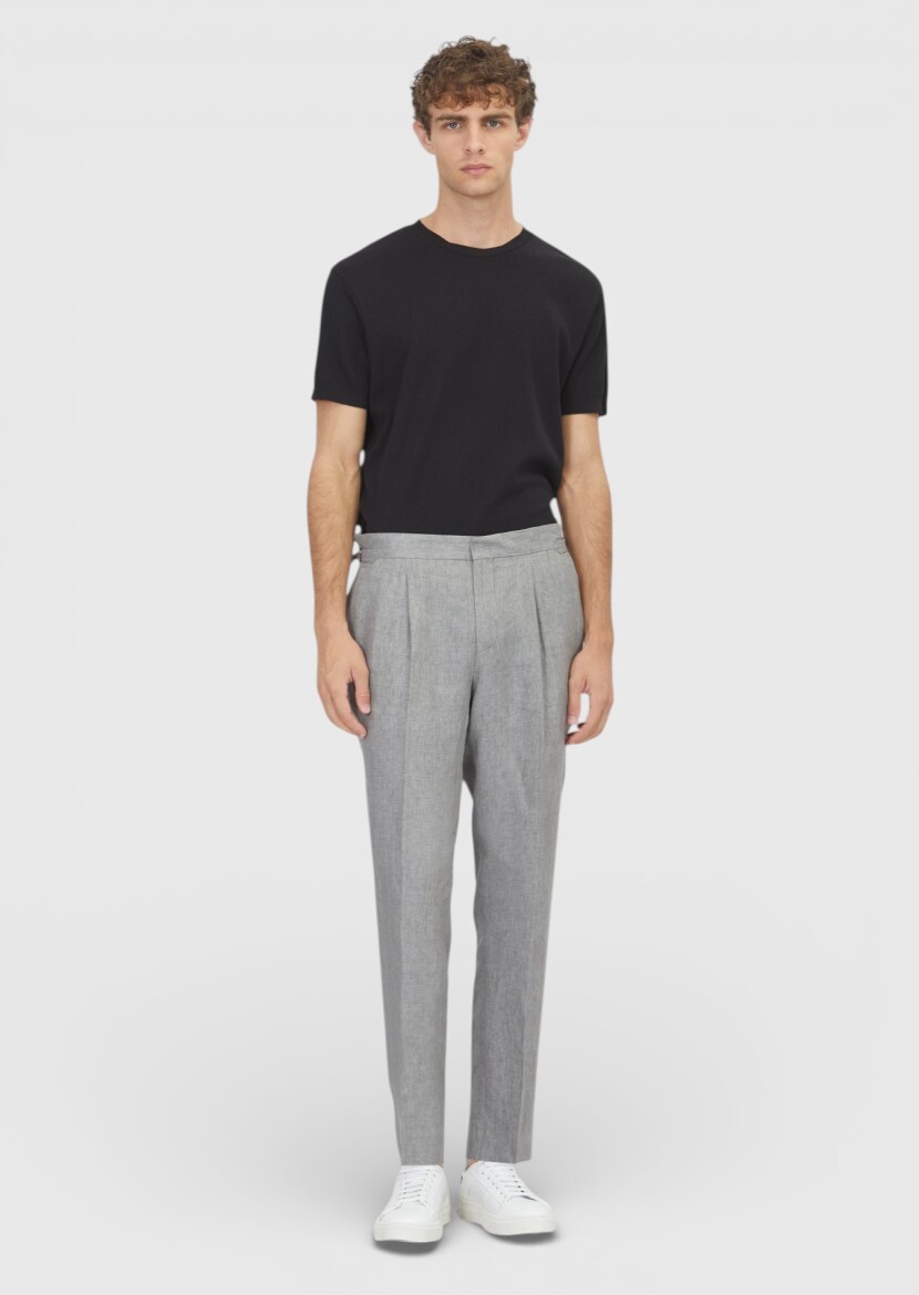 Grey Weaving Regular Fit Casual 100% Linen Trousers - RAMSEY