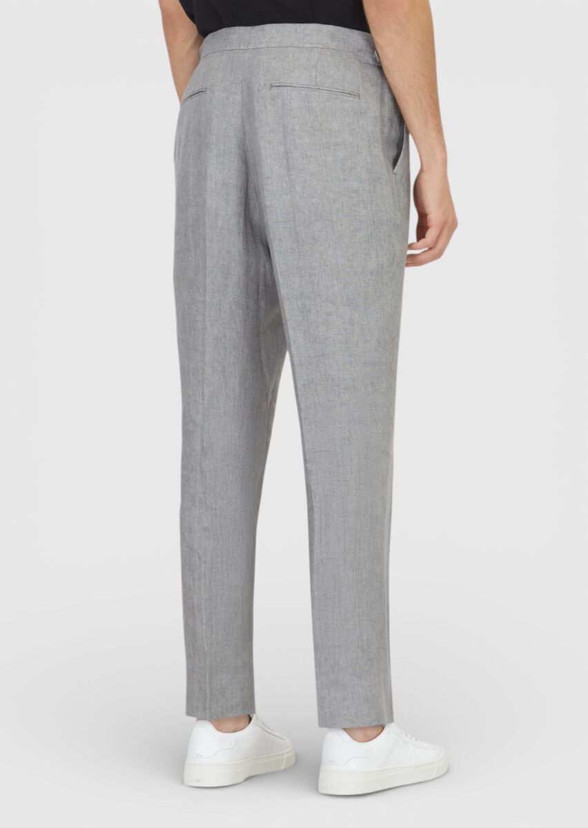 Grey Weaving Regular Fit Casual 100% Linen Trousers - 5