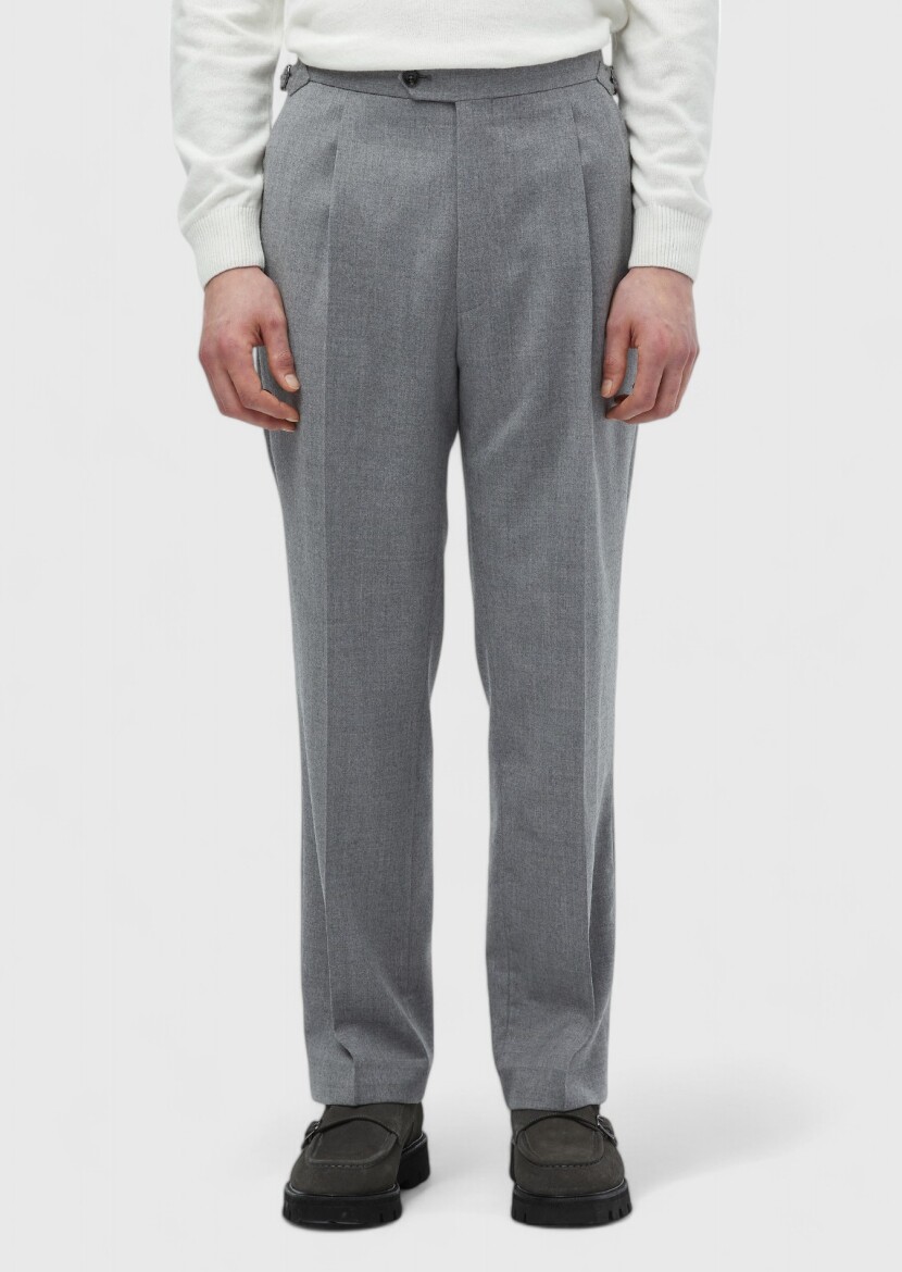 Grey Weaving Regular Fit Casual 100% Wool Trousers - 2