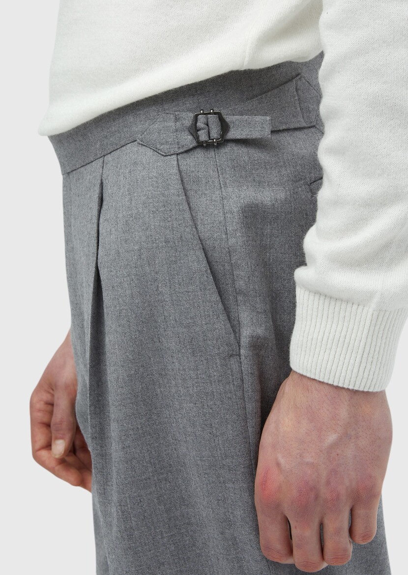 Grey Weaving Regular Fit Casual 100% Wool Trousers - 4