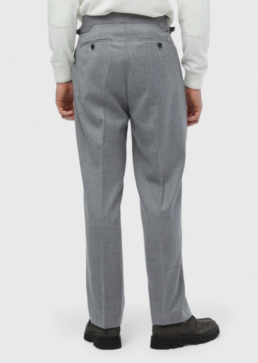 Grey Weaving Regular Fit Casual 100% Wool Trousers - 5