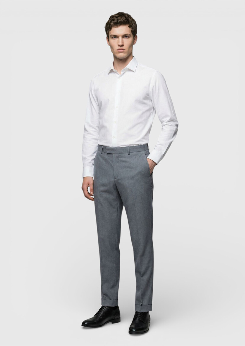 Grey Weaving Regular Fit Casual 100% Wool Trousers - RAMSEY