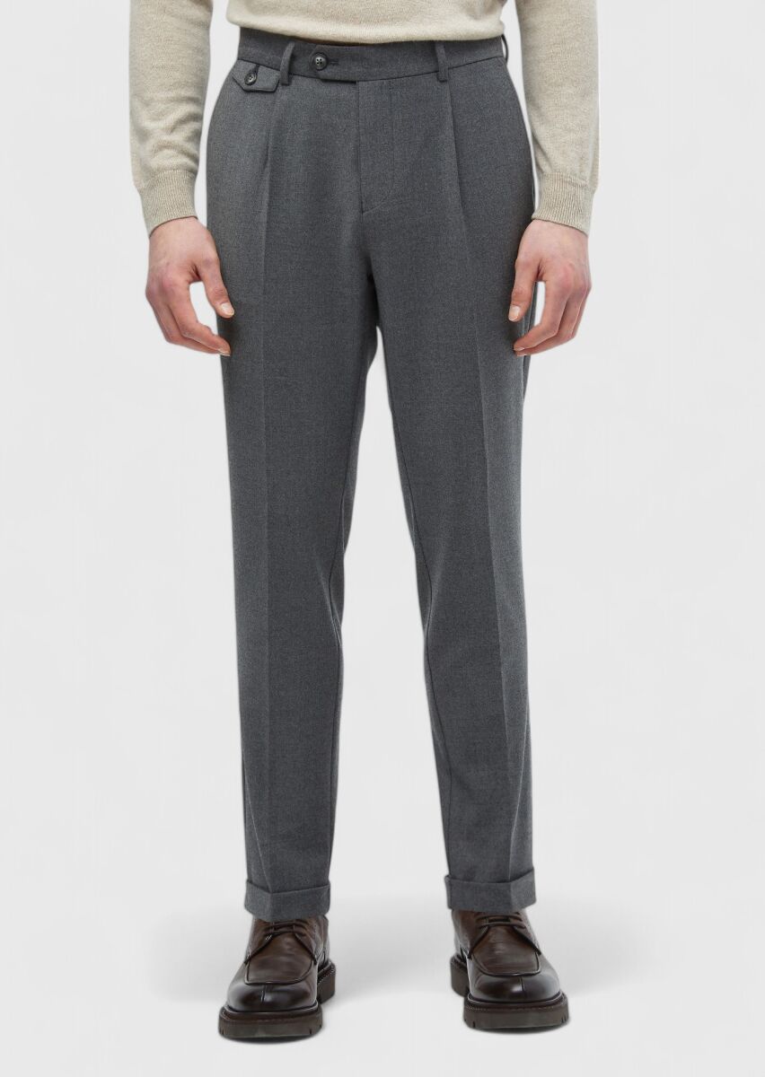 Grey Weaving Regular Fit Casual Wool Blended Trousers - 2