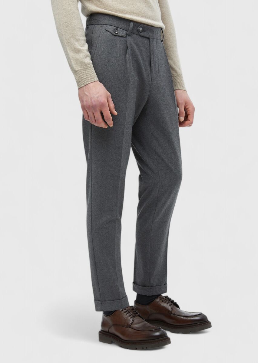 Grey Weaving Regular Fit Casual Wool Blended Trousers - 3