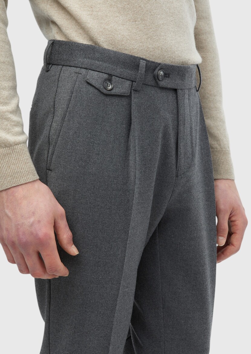 Grey Weaving Regular Fit Casual Wool Blended Trousers - 4