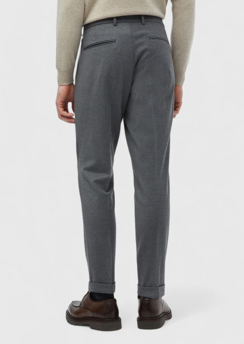 Grey Weaving Regular Fit Casual Wool Blended Trousers - 5