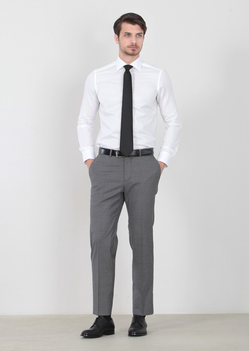 Grey Weaving Regular Fit Classical 100% Wool Trousers - 2