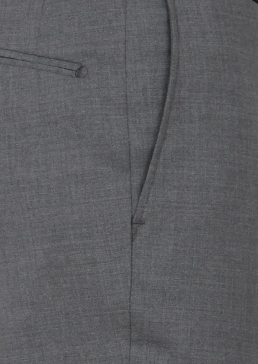 Grey Weaving Regular Fit Classical 100% Wool Trousers - 3