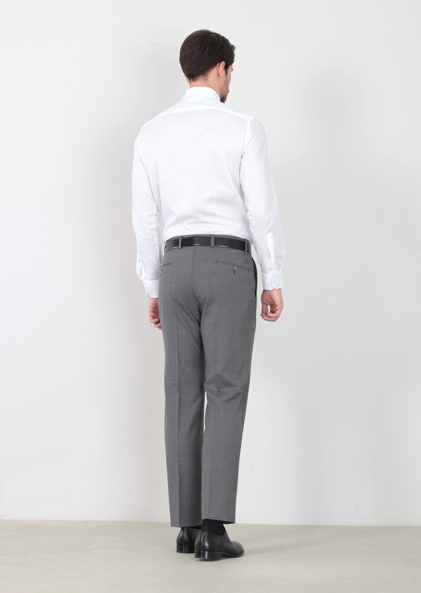 Grey Weaving Regular Fit Classical 100% Wool Trousers - 4