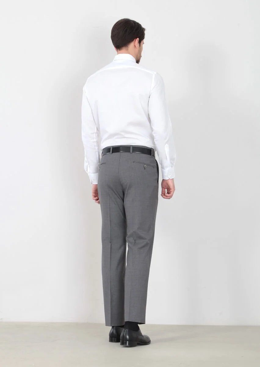 Grey Weaving Regular Fit Classical 100% Wool Trousers - 4