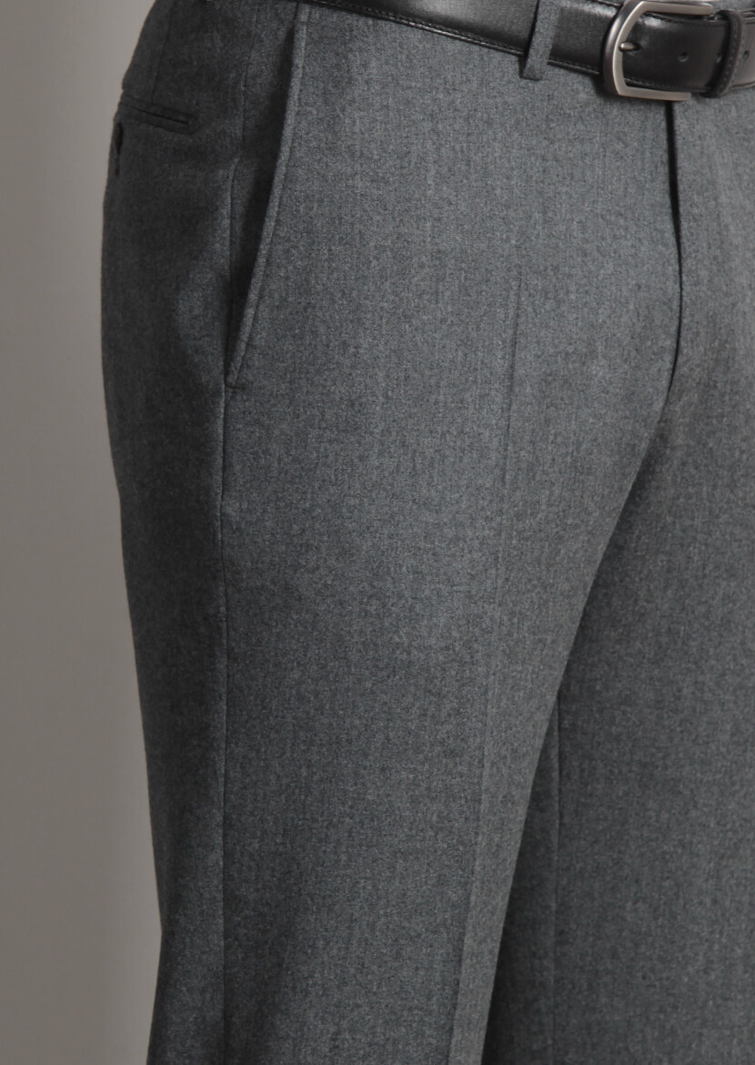 Grey Weaving Regular Fit Classical 100% Wool Trousers - 4