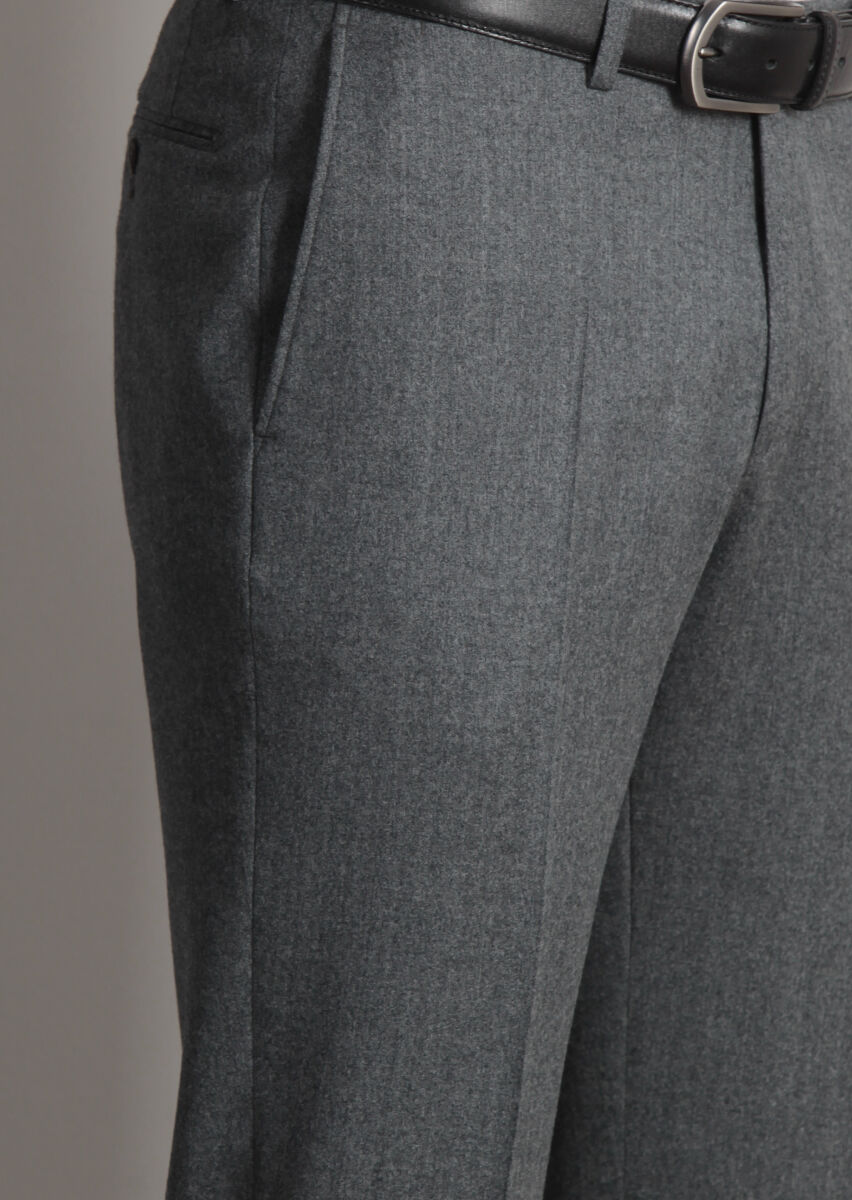 Grey Weaving Regular Fit Classical 100% Wool Trousers - 4