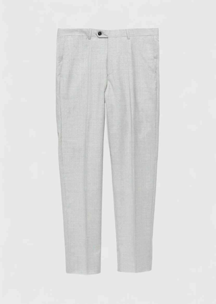 Grey Weaving Regular Fit Classical 100% Wool Trousers 