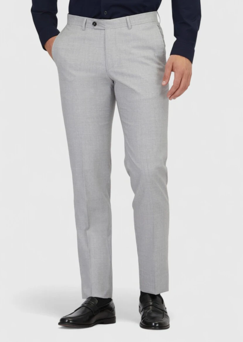 Grey Weaving Regular Fit Classical 100% Wool Trousers 