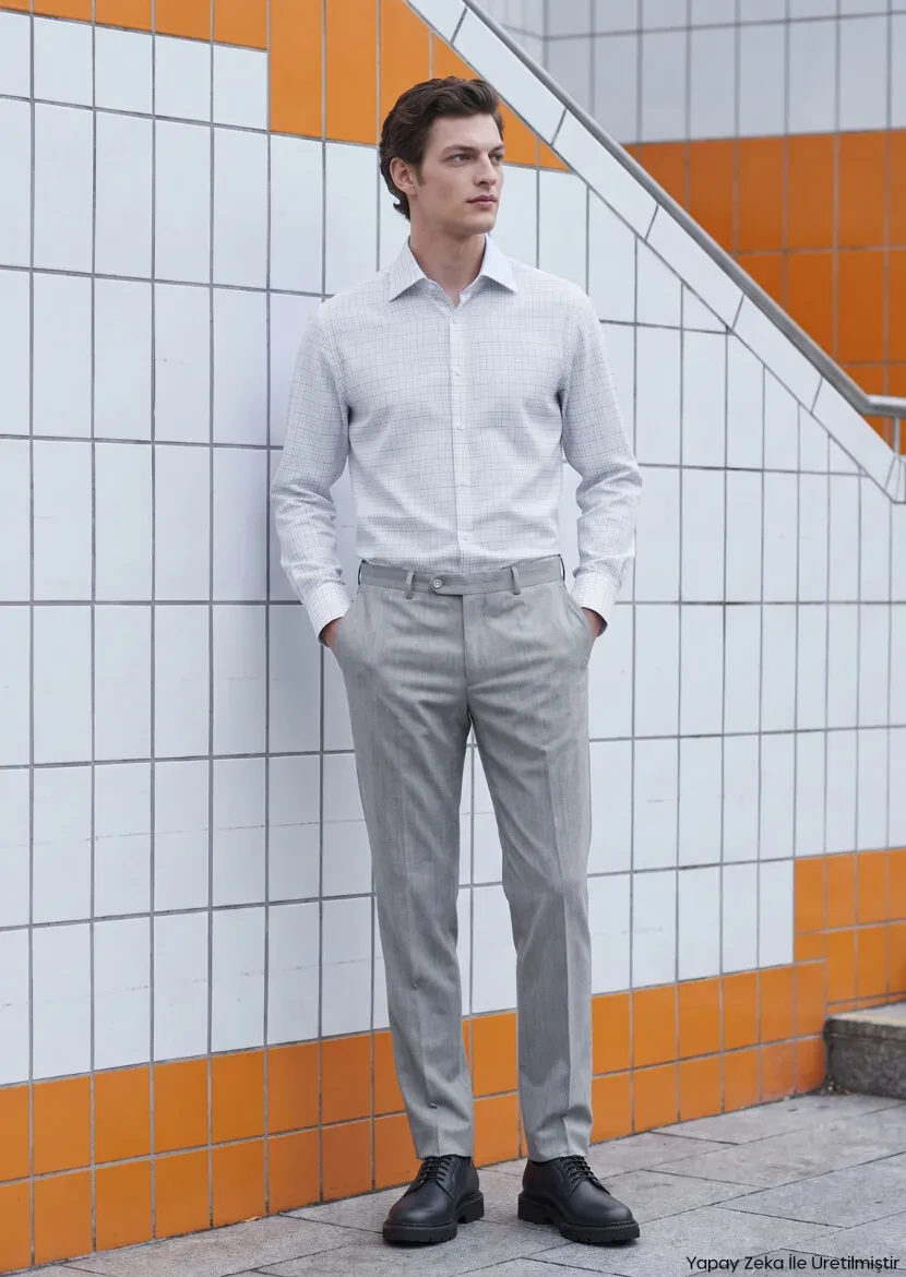 Grey Weaving Regular Fit Classical Wool Blended Trousers - RAMSEY