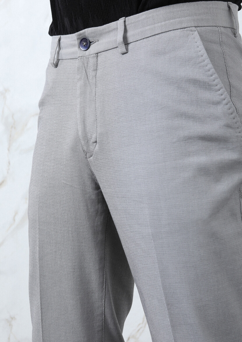 Grey Weaving Regular Fit Smart Casual Cotton Blended Trousers - 2