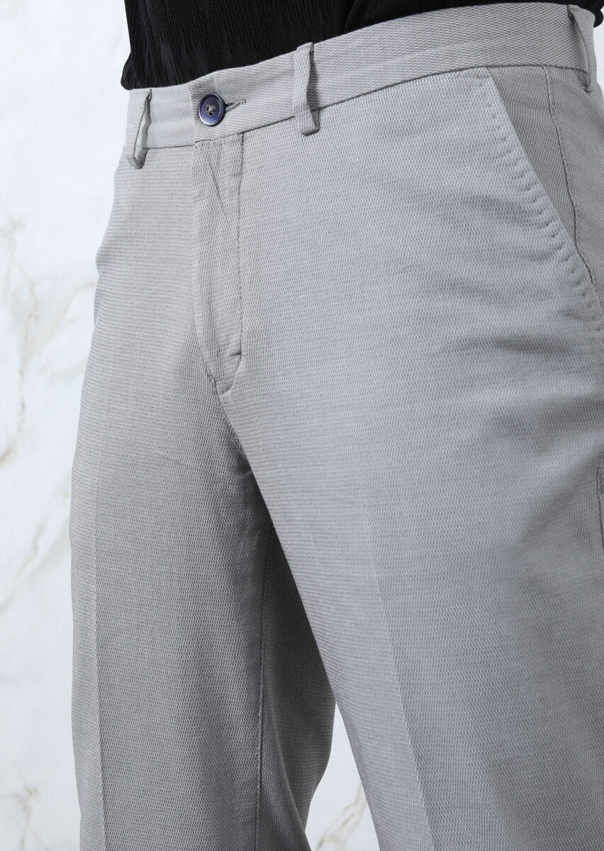 Grey Weaving Regular Fit Smart Casual Cotton Blended Trousers - 2