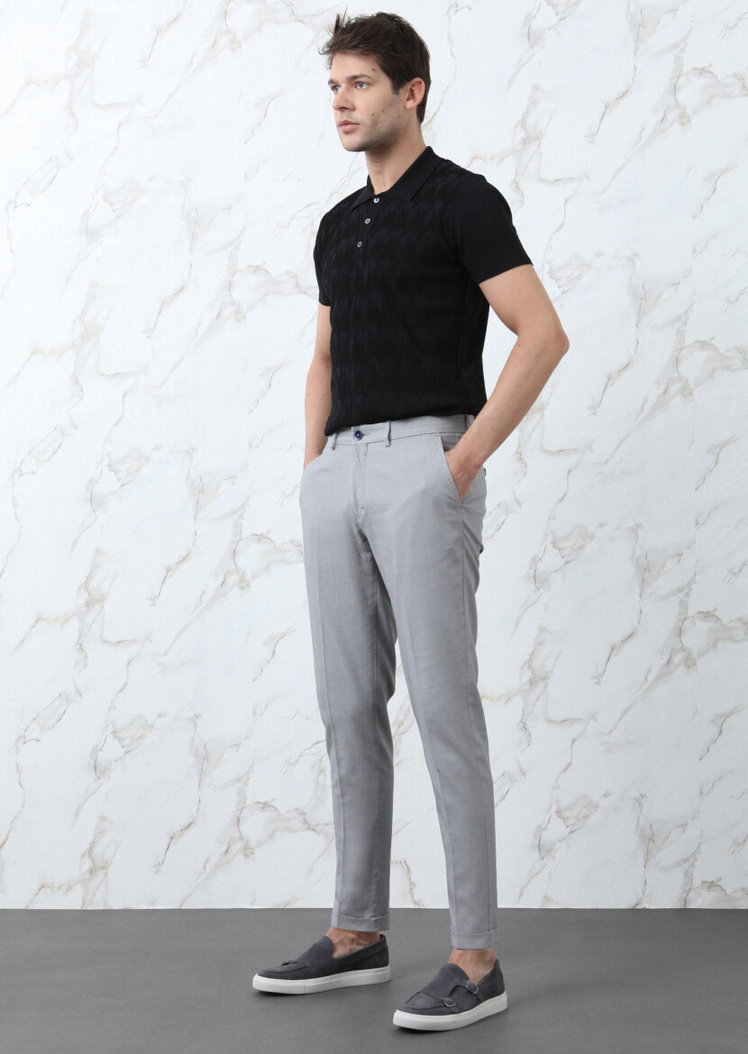 Grey Weaving Regular Fit Smart Casual Cotton Blended Trousers - 3