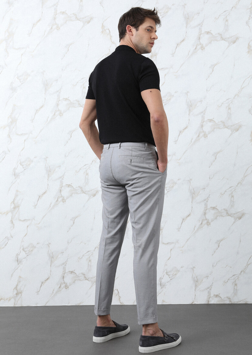 Grey Weaving Regular Fit Smart Casual Cotton Blended Trousers - 5