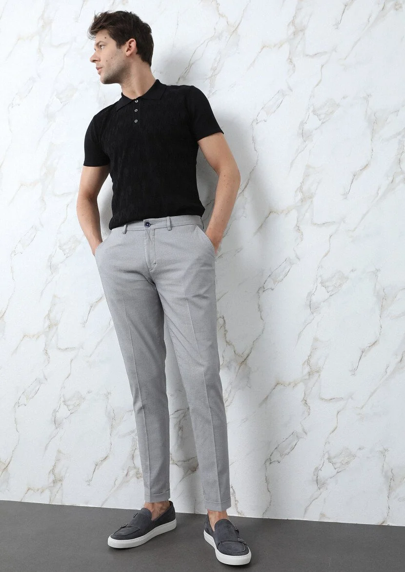 Grey Weaving Regular Fit Smart Casual Cotton Blended Trousers - 1