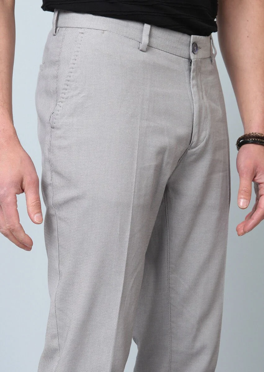 Grey Weaving Regular Fit Smart Casual Cotton Blended Trousers - 3
