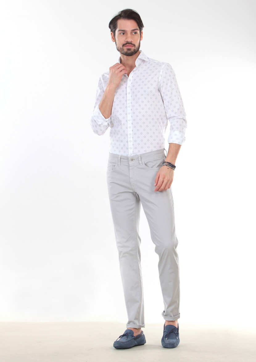 Grey Weaving Slim Fit Casual Cotton Blended Trousers - 4