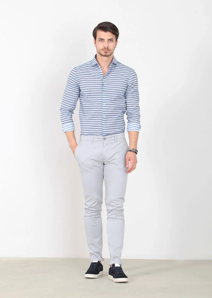 Grey Weaving Slim Fit Casual Cotton Blended Trousers - 1