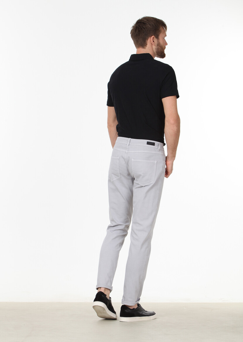 Grey Weaving Slim Fit Casual Cotton Blended Trousers - 4