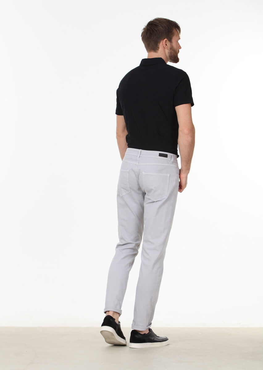 Grey Weaving Slim Fit Casual Cotton Blended Trousers - 4