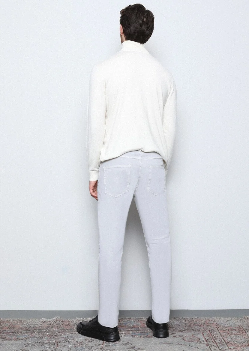 Grey Weaving Slim Fit Casual Cotton Blended Trousers - 5