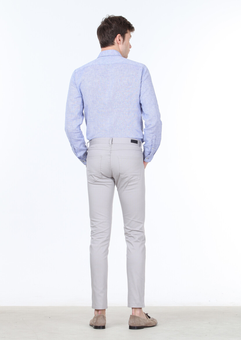 Grey Weaving Slim Fit Casual Cotton Blended Trousers - 4