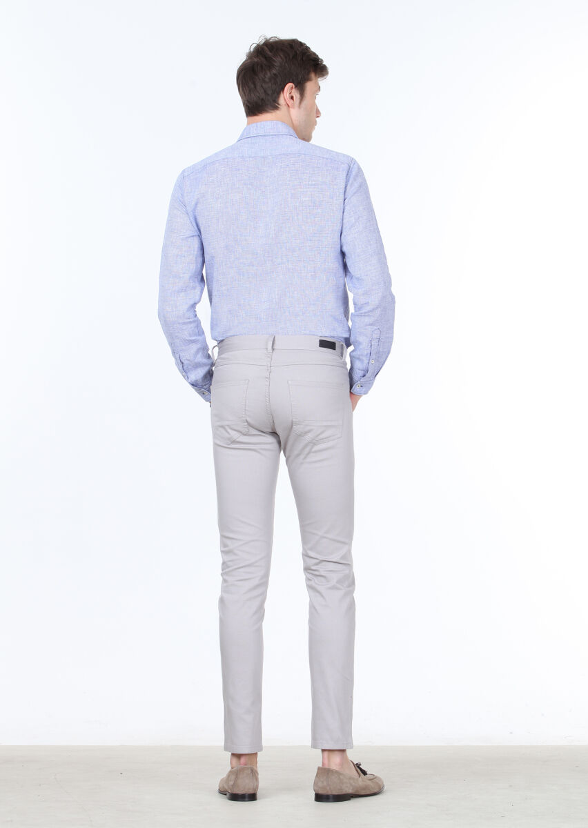 Grey Weaving Slim Fit Casual Cotton Blended Trousers - 4