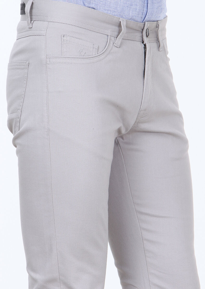 Grey Weaving Slim Fit Casual Cotton Blended Trousers - 3