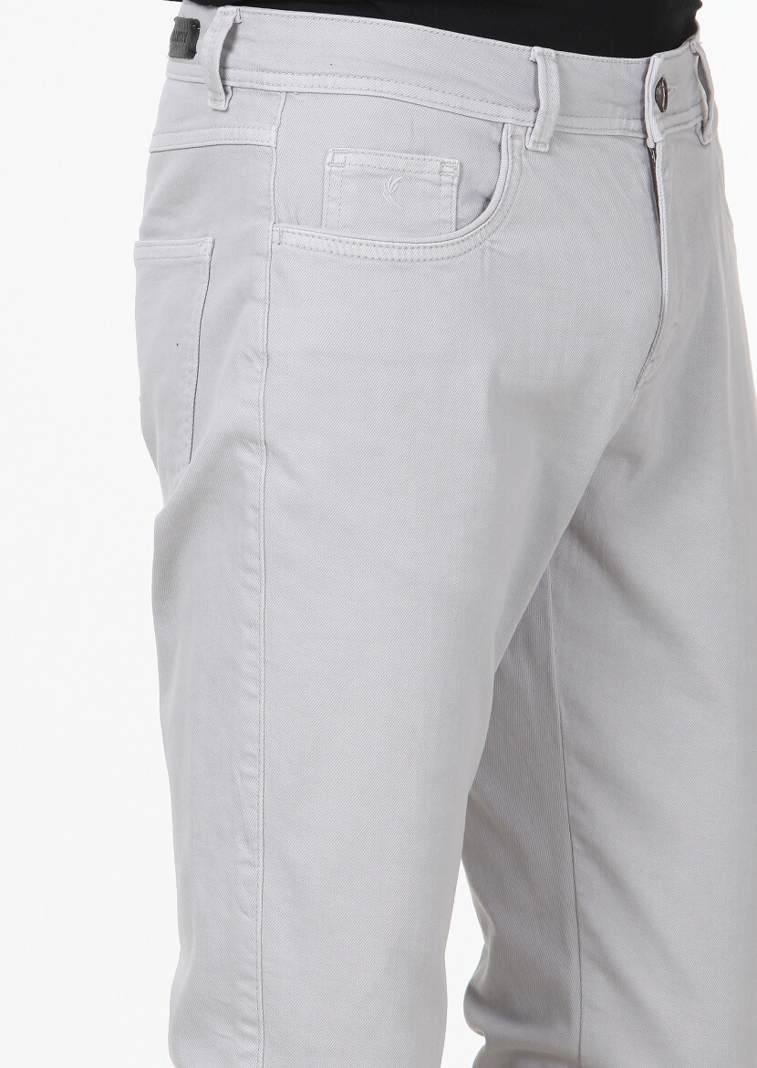 Grey Weaving Slim Fit Casual Cotton Blended Trousers - 3