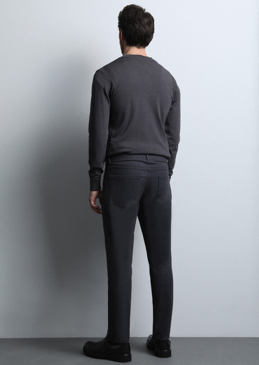 Grey Weaving Slim Fit Casual Cotton Blended Trousers - 5