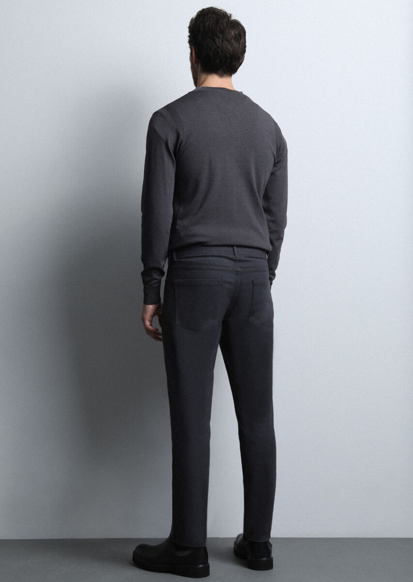 Grey Weaving Slim Fit Casual Cotton Blended Trousers - 5