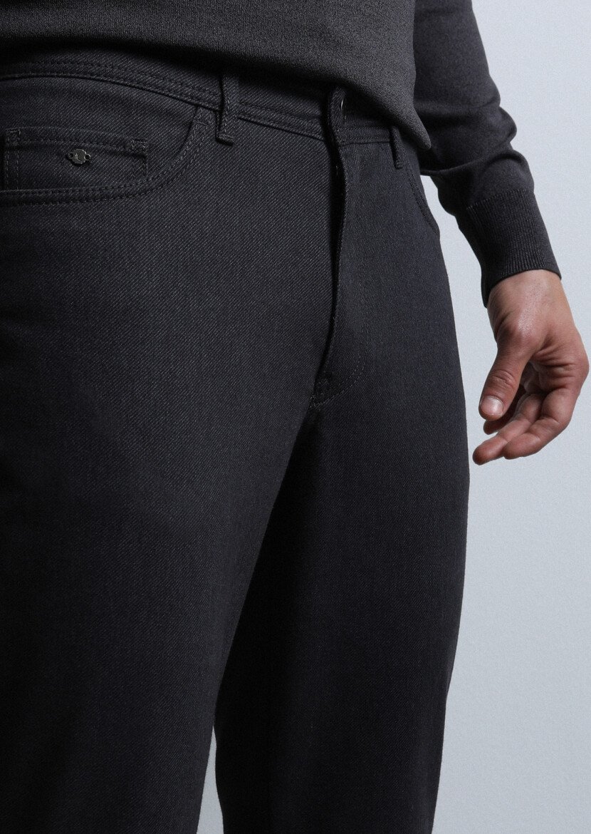 Grey Weaving Slim Fit Casual Cotton Blended Trousers - 4