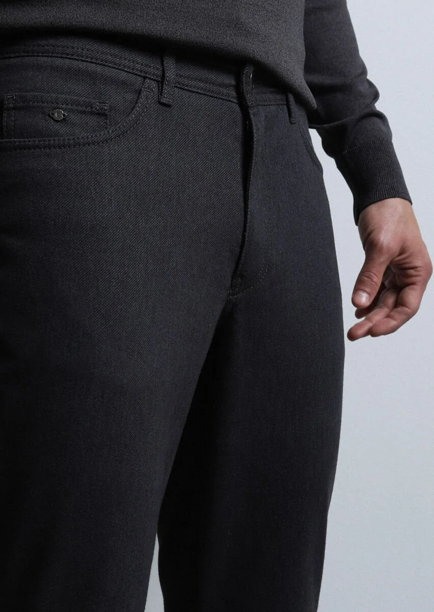 Grey Weaving Slim Fit Casual Cotton Blended Trousers - 4