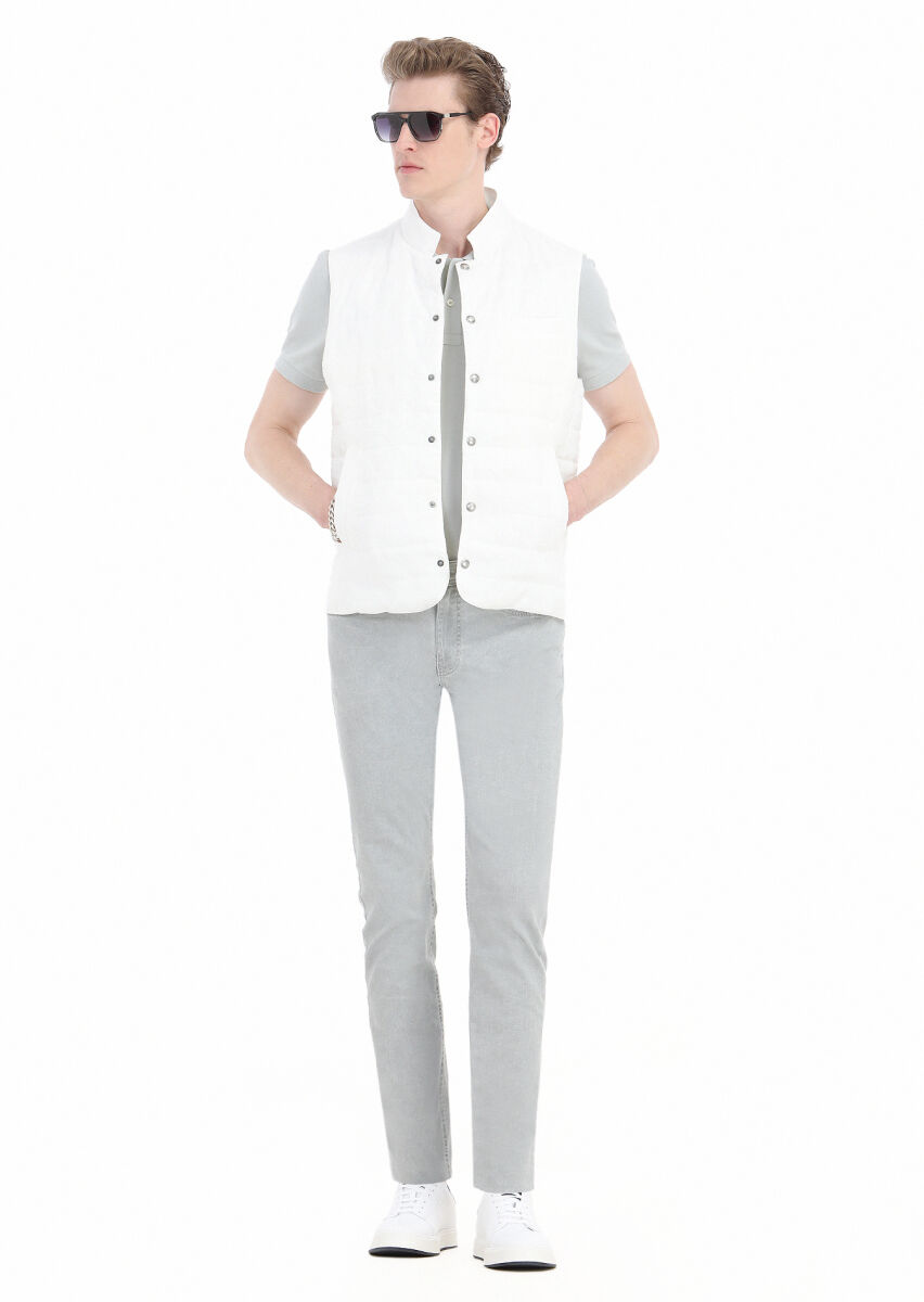 Grey Weaving Slim Fit Casual Cotton Blended Trousers - 3