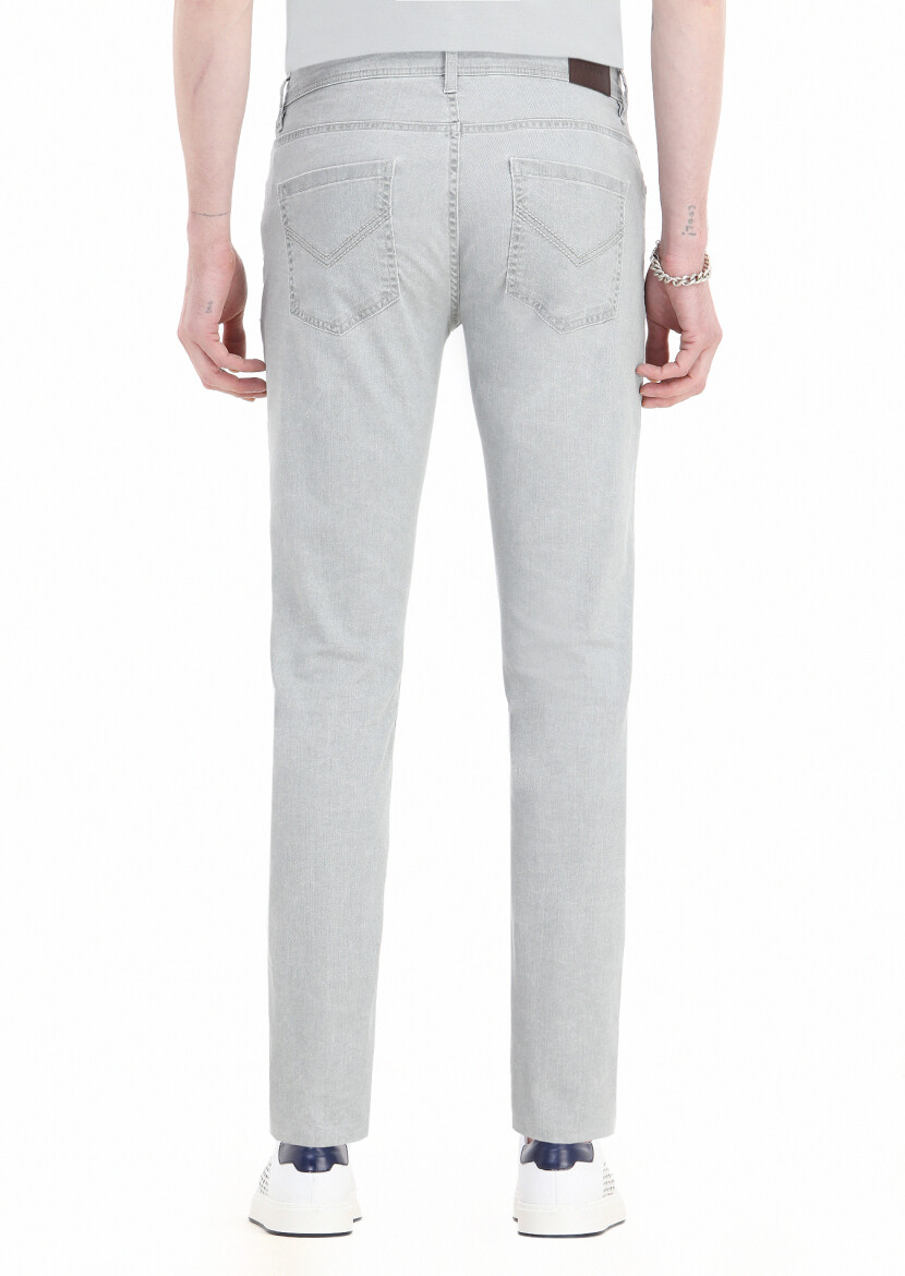 Grey Weaving Slim Fit Casual Cotton Blended Trousers - 4