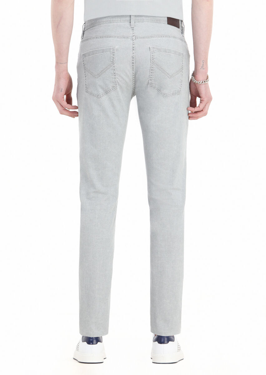 Grey Weaving Slim Fit Casual Cotton Blended Trousers - 4