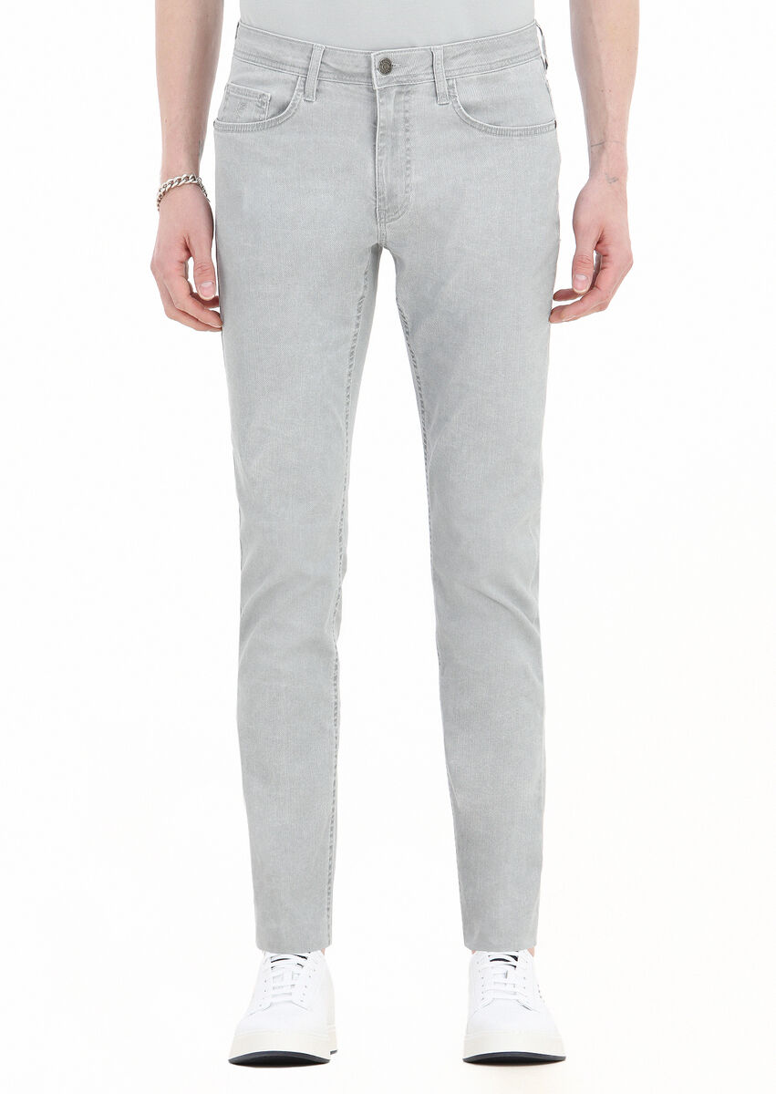 Grey Weaving Slim Fit Casual Cotton Blended Trousers - 2