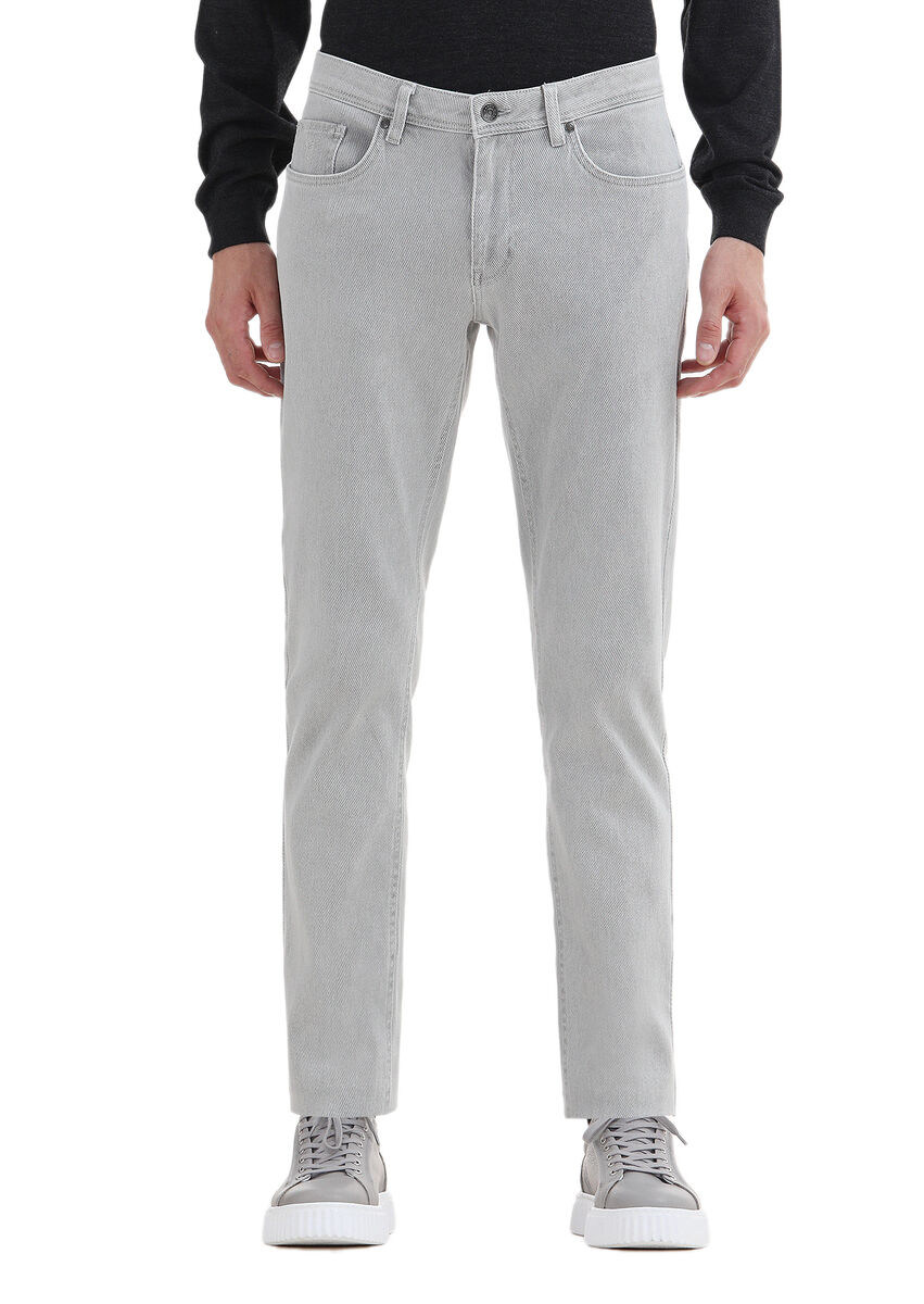 Grey Weaving Slim Fit Casual Cotton Blended Trousers - 2