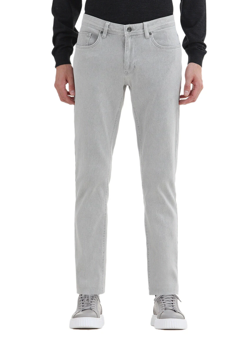 Grey Weaving Slim Fit Casual Cotton Blended Trousers 