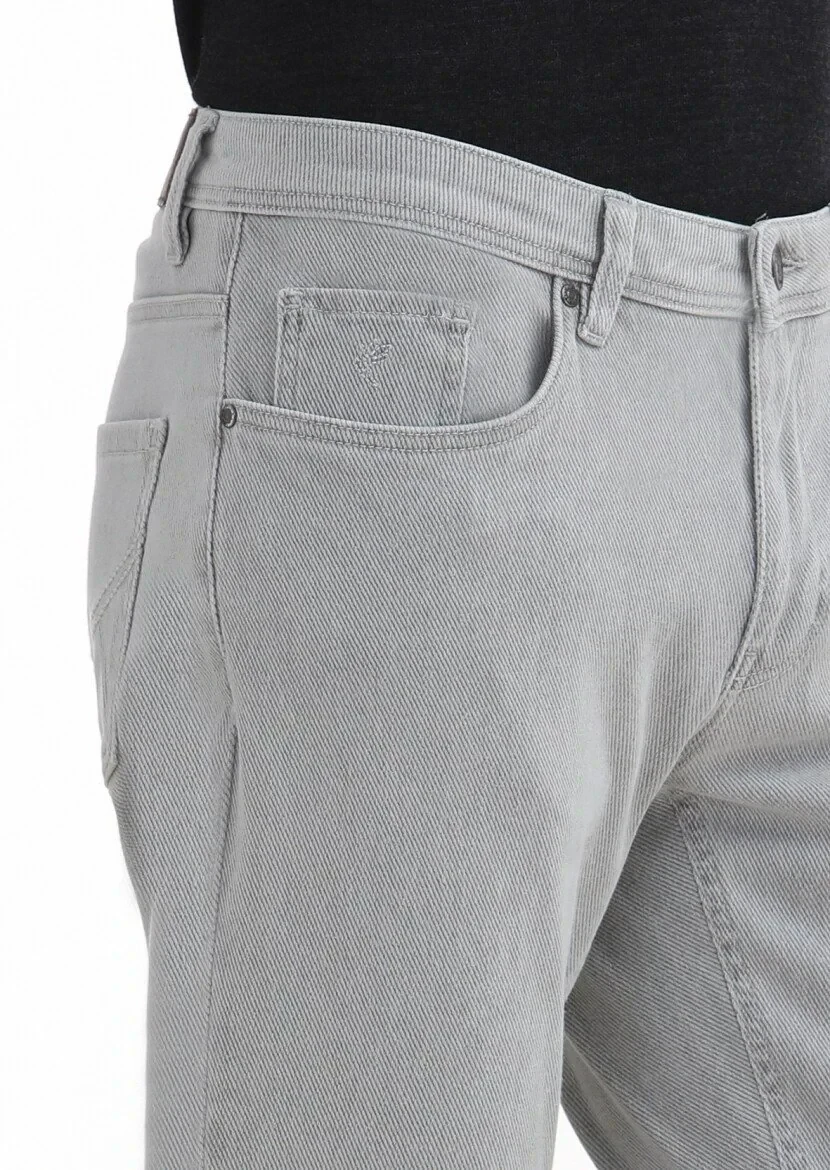 Grey Weaving Slim Fit Casual Cotton Blended Trousers - 3