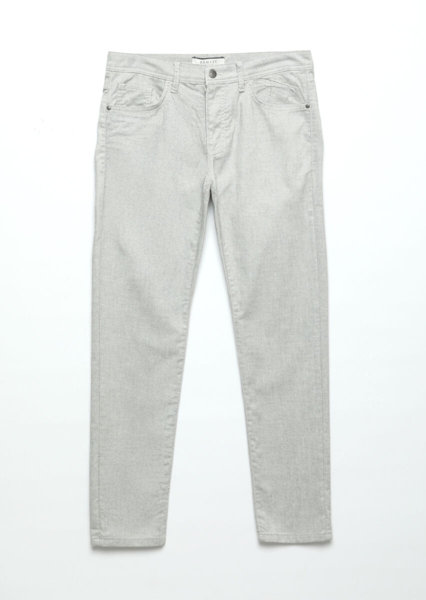 Grey Weaving Slim Fit Casual Cotton Blended Trousers - 7