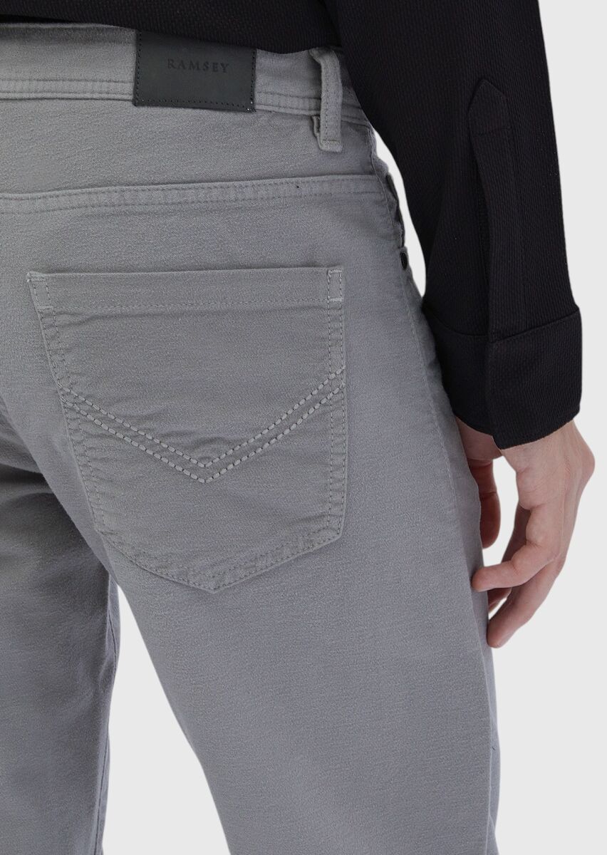 Grey Weaving Slim Fit Casual Cotton Blended Trousers - 5